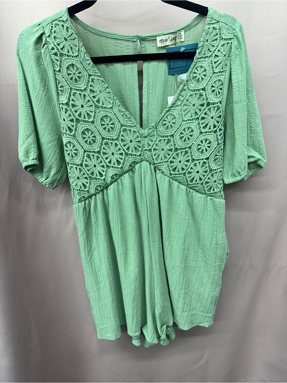 Mint Green Crochet V-Neck Top